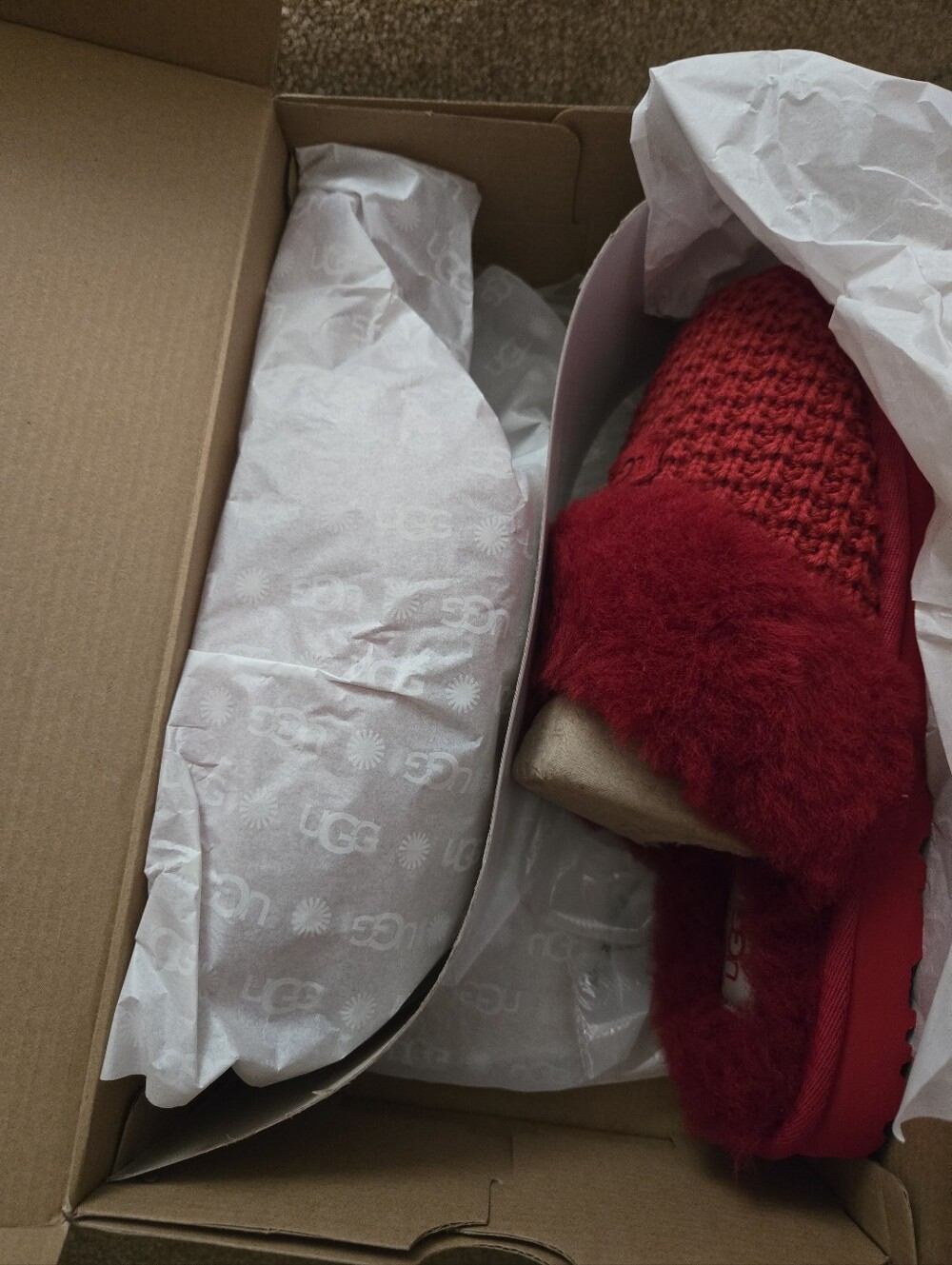 UGG Red Knit Faux-Fur Slip-On Clogs